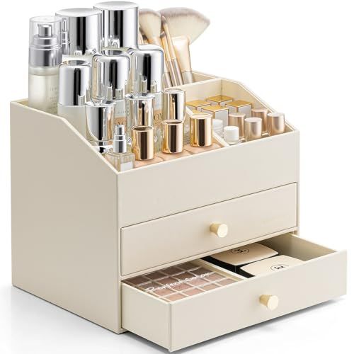Vlando メイクボックス 大容量 化粧品 収納 コスメ収納 引き出し スキンケア製品、リップスティック、メイクブラシ 収納 コスメボックス 誕生日プレゼント女性（アイボリー）t 784883f6