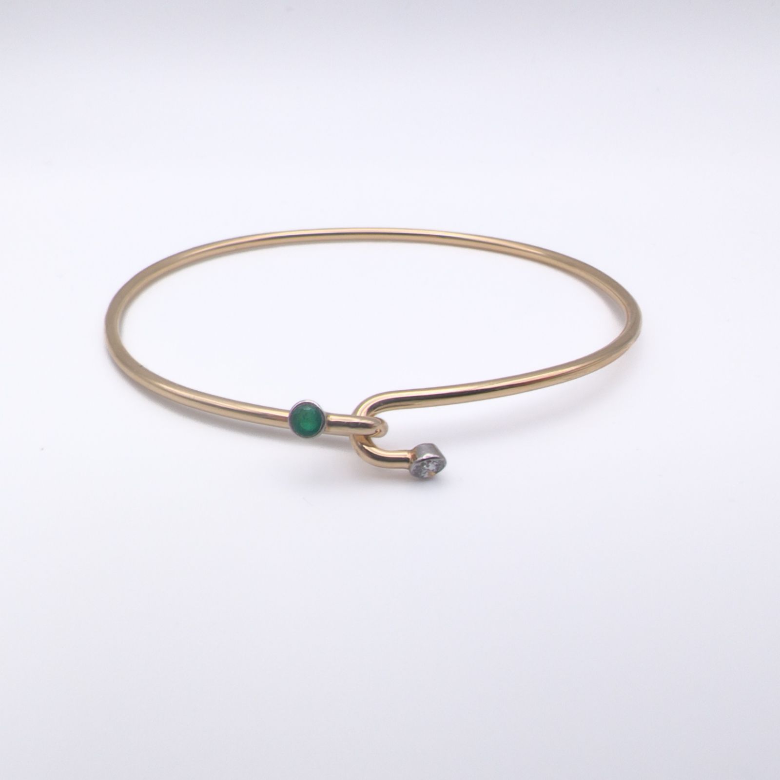 Tiffany & Co. 14K Gold Diamond & Emerald Hook Bangle