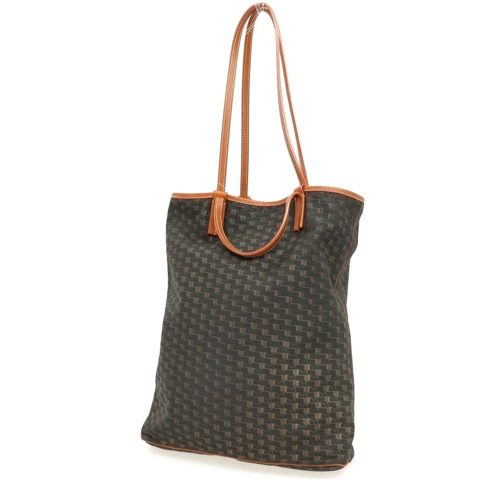 【中古】モワナ MOYNAT キャンバス系 レザー トートバッグ ダークグリーンxライトブラウン【W34.5xH39xD8】【ユニセックス】