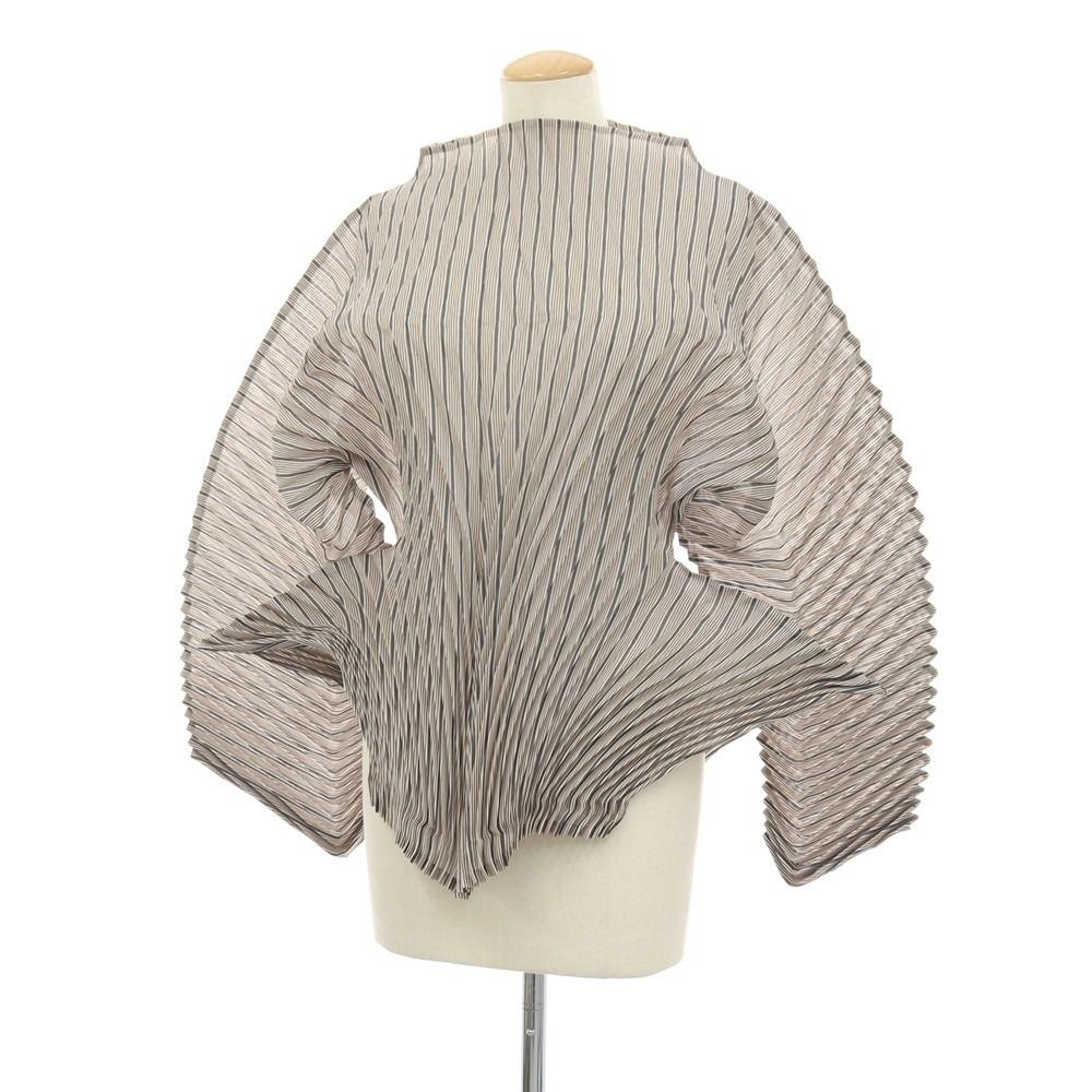 【中古】イッセイミヤケ ISSEY MIYAKE 2025年秋冬 ストライプ プリーツ加工 長袖カットソー ブラウンxブラック系【サイズ表記なし（L位）】【レディース】