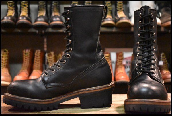【8D 良品 PT91刺繍】レッドウィング 2218 ロガー 黒 ブラック スチールトゥ 編み上げ ブーツ redwing HOPESMORE【GP585】