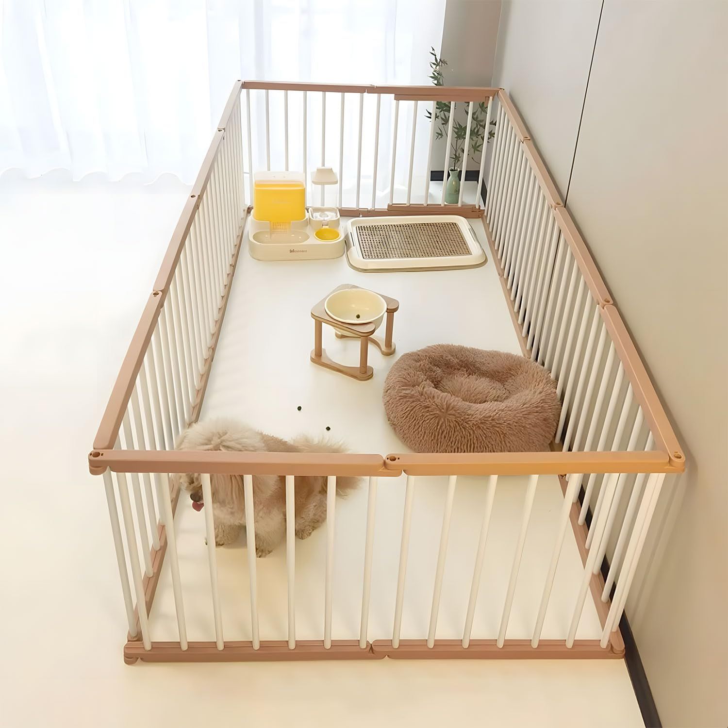 ペットサークル 犬 サークル ドア付き 室内外兼用 自由にレイアウトOK 折り畳み ペットケージ 犬 ゲージ 多頭飼い 安全柵 室内 小型犬 中型犬 組み立て簡単 幅183×奥行93×高さ68cm 木色Ju a83d74ff