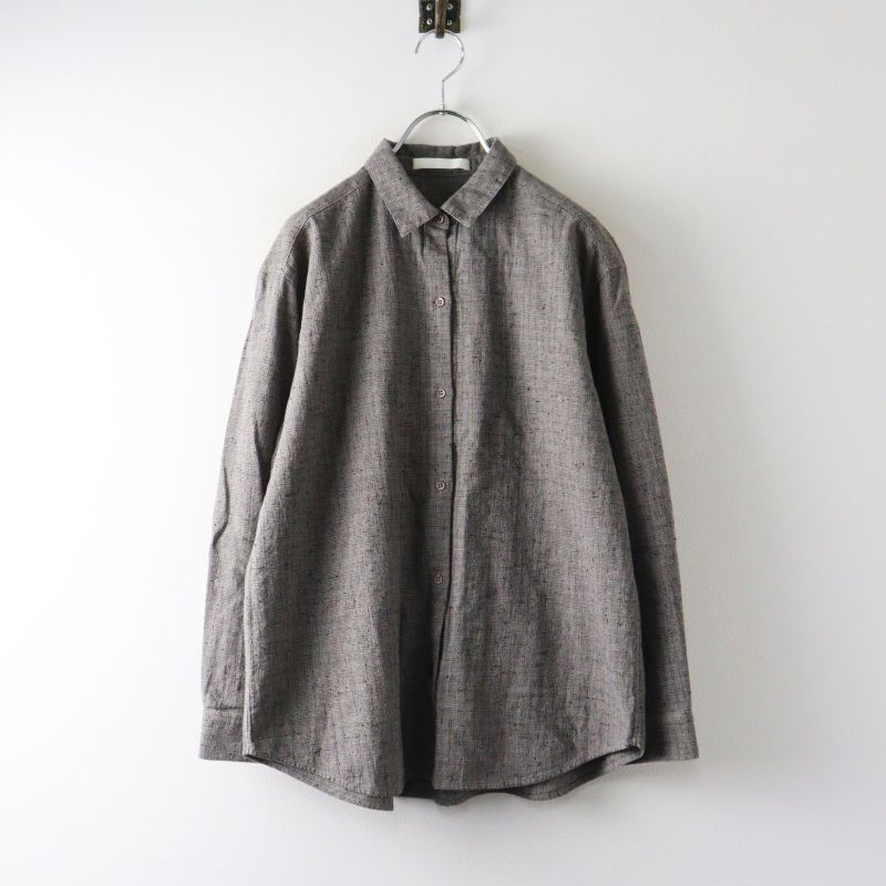 美品 2025SS エヴァムエヴァ evam eva cotton linen check shirt コットン リネン チェックシャツ M｜グレー系 ブラウス【2400015000633】
