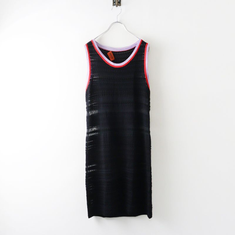 MADE IN ITALY ミッソーニ MISSONI シアーボーダー ジャガード ノースリーブ ドレス 42/ブラック ワンピース ニット【2400014968248】