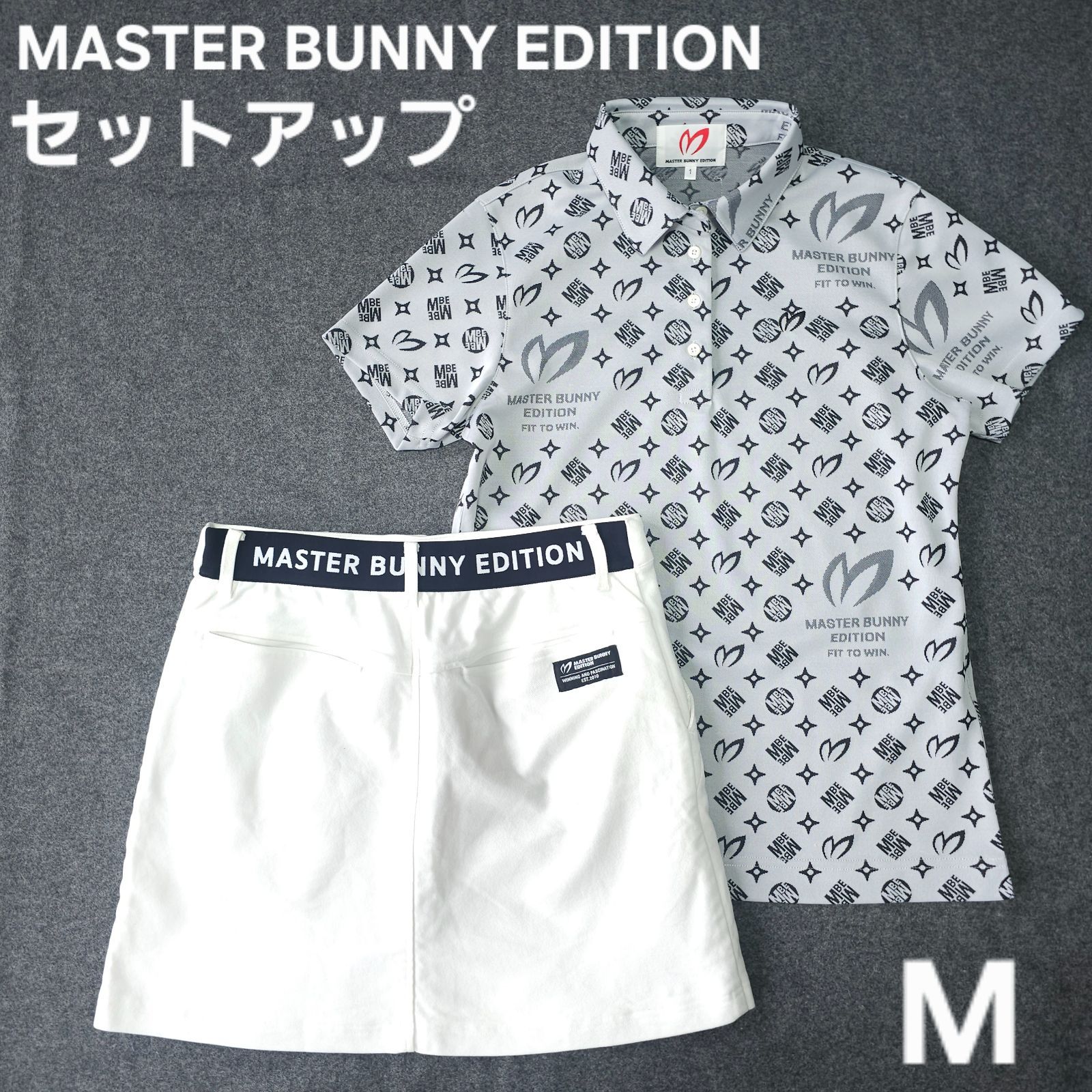 【?値下げ交渉受付中】美品 MASTER BUNNY EDITION 近年モデル セットアップ 1 M 半袖ゴルフポロシャツ スカート 総柄 速乾 ストレッチ素材 レディース MASTER BUNNY EDITION PEARLY GATES パーリーゲイツ