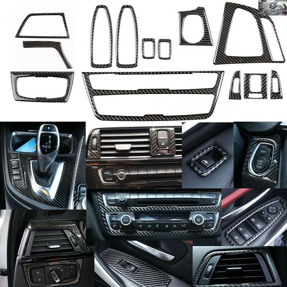 BMW 3 4シリーズ F30 F31 F32 F33 F34用 カーボンファイバー製インテリアトリム装飾カバー 13点セット