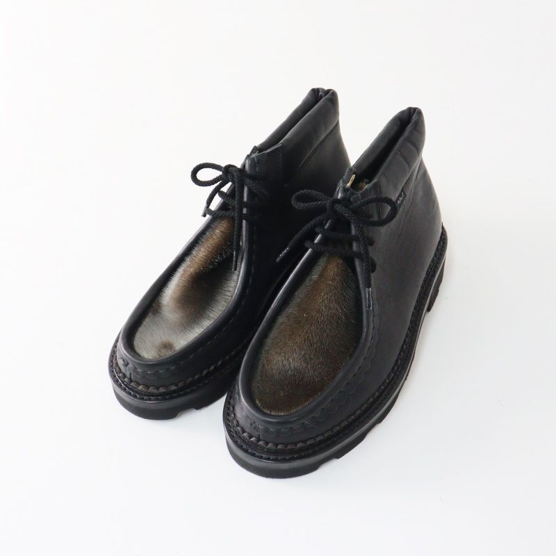 極美品 希少 カールヘルム Karl Helmut 天然毛 ファー レザーブーツ SS/ブラック シューズ 約23.5cm チロリアン【2400014968378】