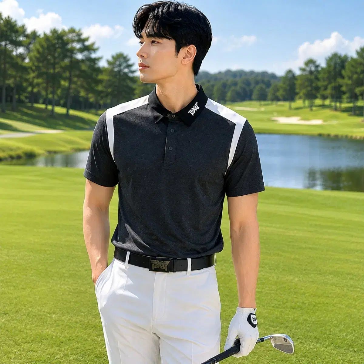 韓国国内正規品 PXG メンズ KARA（カラ）半袖 ゴルフ Tシャツ チャコール M