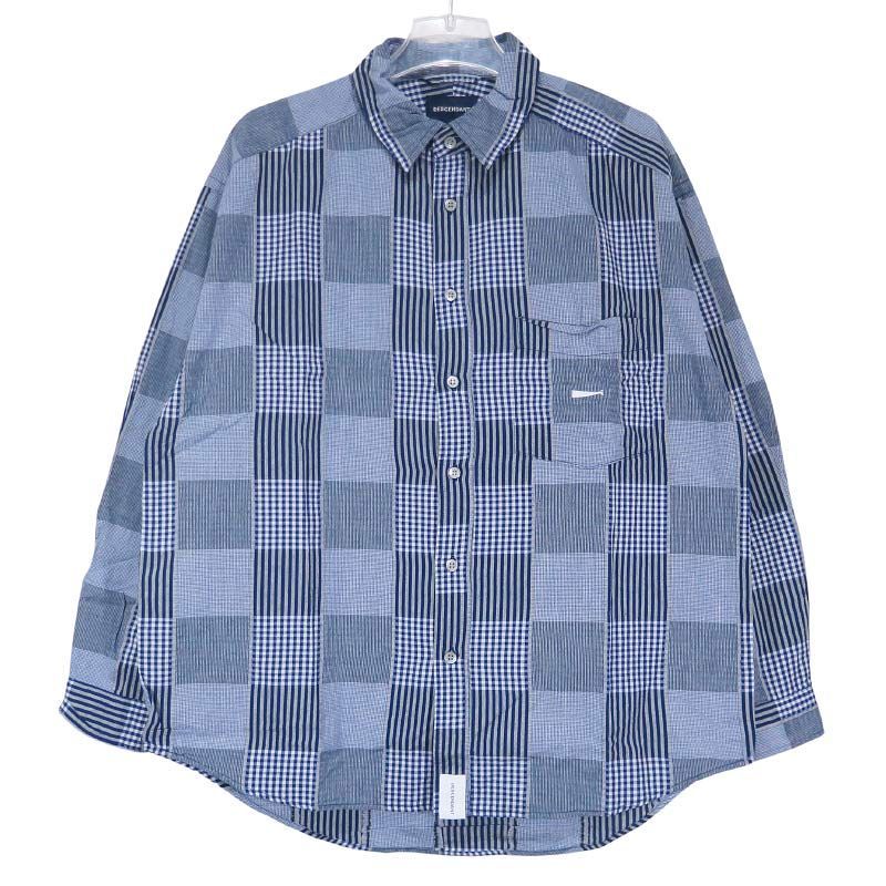 DESCENDANT ディセンダント 21SS DISTRIBUTION LS SHIRT FULL SIZE 211WVDS-SHM07 ディストリビューション ロングスリーブ シャツ フル サイズ ネイビー パッチワーク 長袖 サイズ1 June