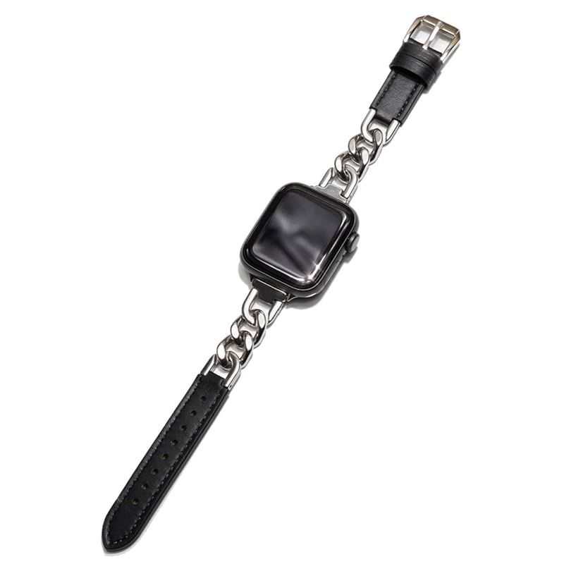 Royce&Roland Apple watch チェーン & レザー ベルト (44mm 45mm 46mm 49mm) おしゃれ アップルウォッチ 時計 バンド レザーバンド/ステンレス 本革/ゴールド ブラック (Series 11 10 9 8 7 6
