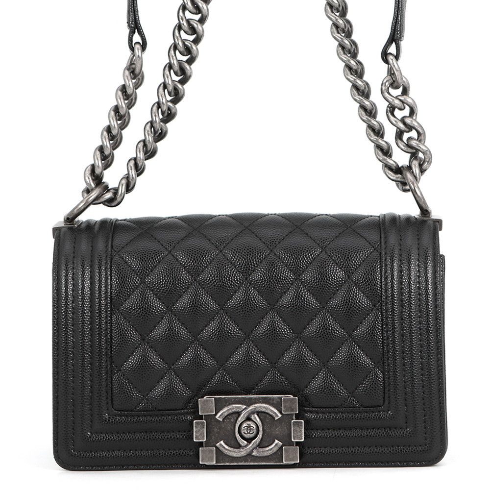 シャネル チェーンショルダーバッグ マトラッセ ココマーク ボーイシャネル スモール キャビアスキン A67085 CHANEL 黒
