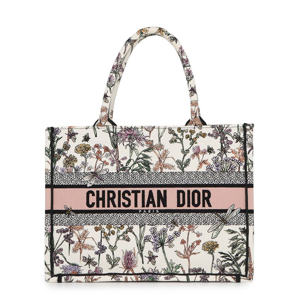 クリスチャン・ディオール トートバッグ ブックトート ハーバリウム エンブロイダリー ミディアム Christian Dior 白