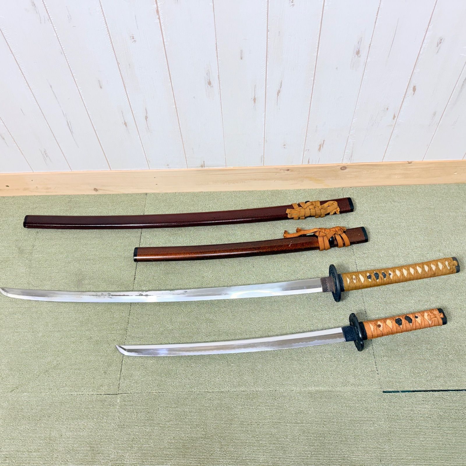 日本刀 模造刀 大小2本セット 全長105cm/72cm 居合刀 飾り刀 脇差