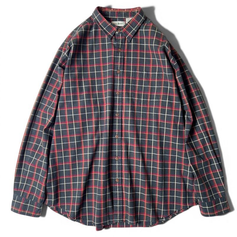90s LLBean チェック 長袖 コットン フランネル シャツ XXL / 90年代 オールド LLビーン ネルシャツ ブラック 黒 ネル
