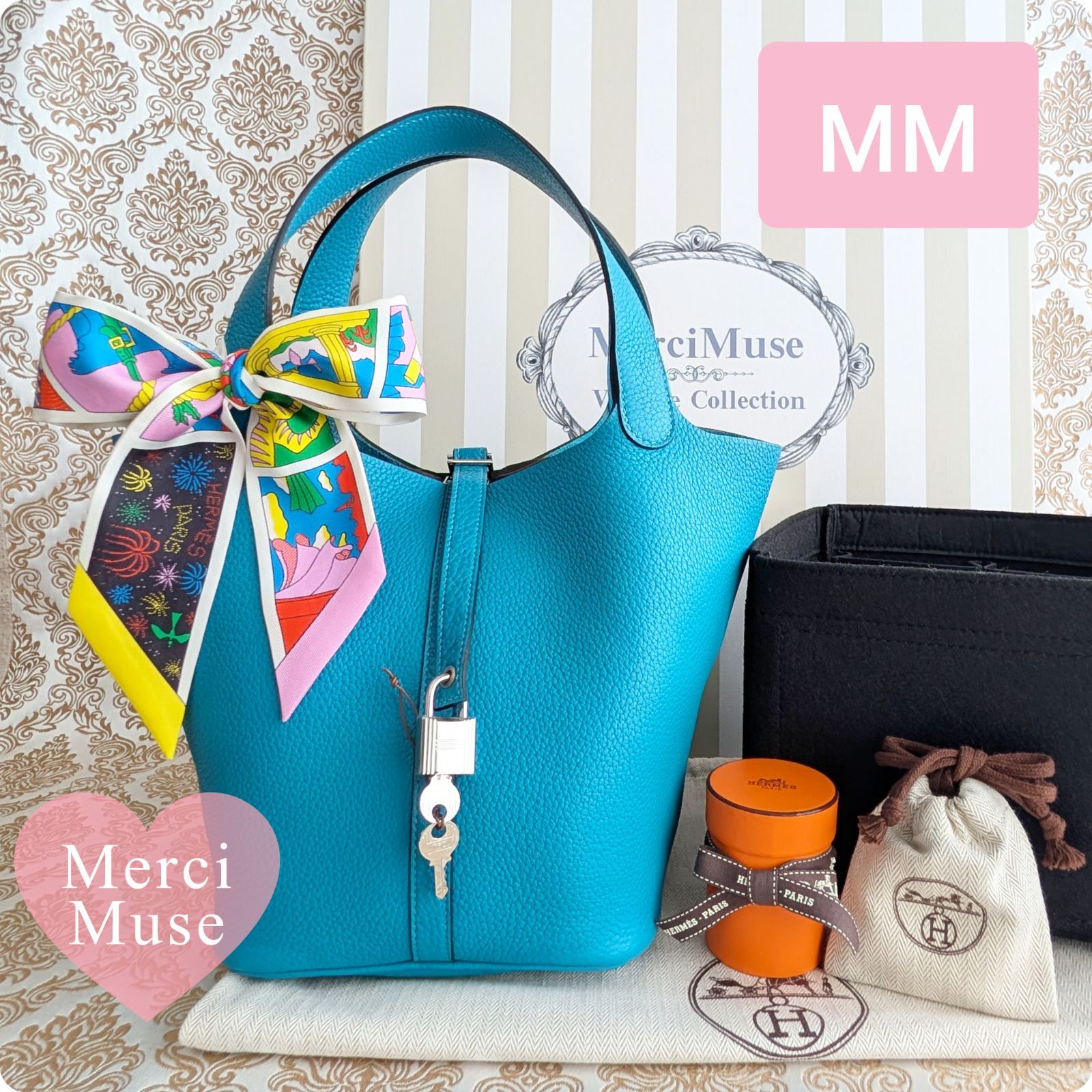 ❤お得なお品❤ピコタンロックMM22 ターコイズxシルバー金具 エルメス □R刻印 MerciMuse メルシーミューズ