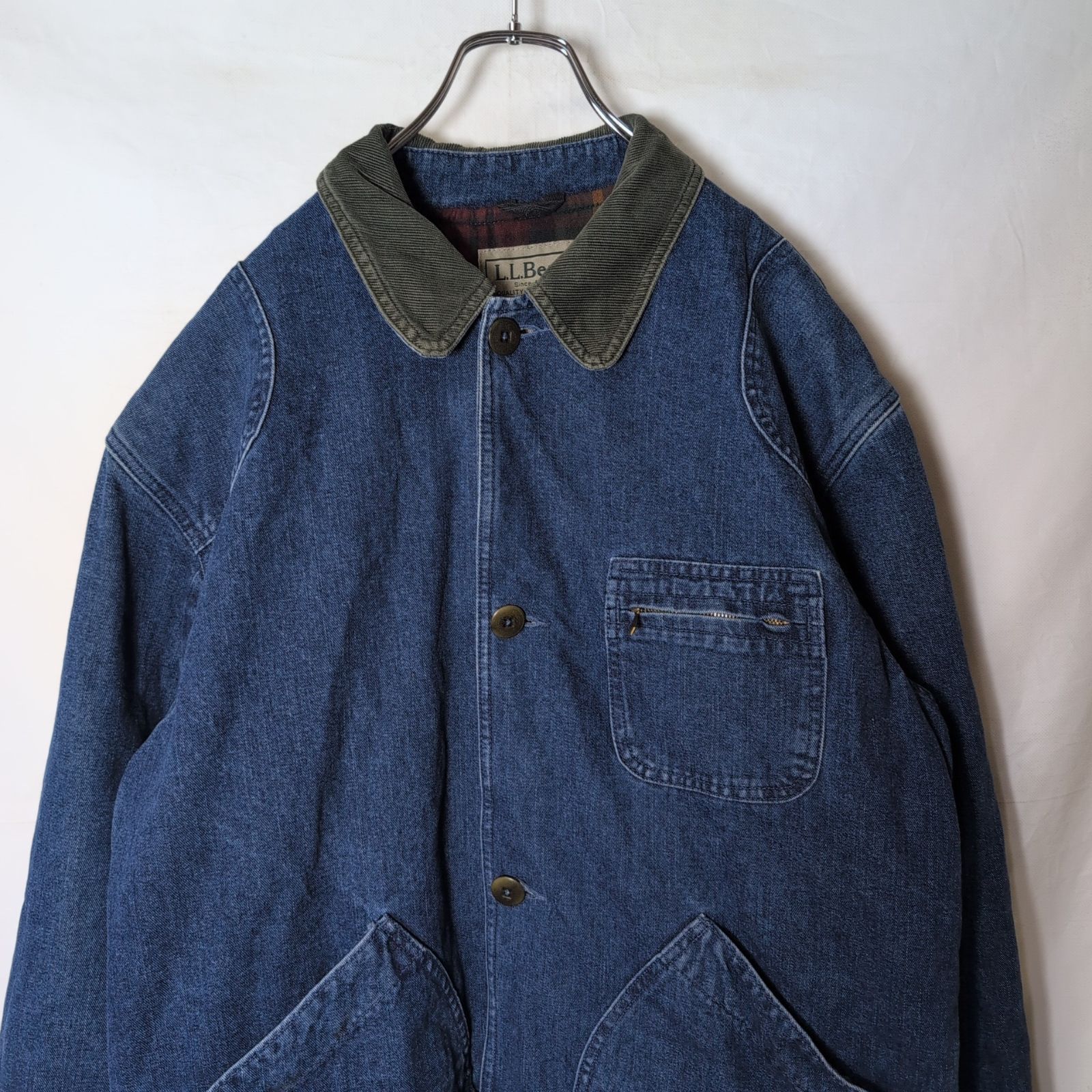 【90s/L.L.Bean/エルエルビーン】デニム 襟コーデュロイ ハンティングジャケット 裏地ブランケット f