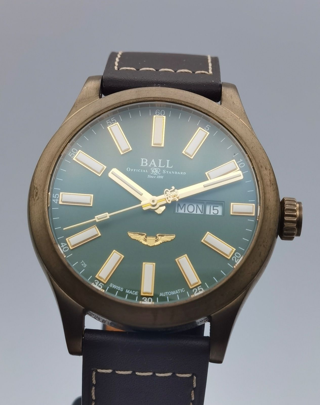 中古 箱付き ボールウォッチ BALL WATCH エンジニア III ブロンズスター マーベライト NM2186C デイデイト グリーン 自動巻き メンズ