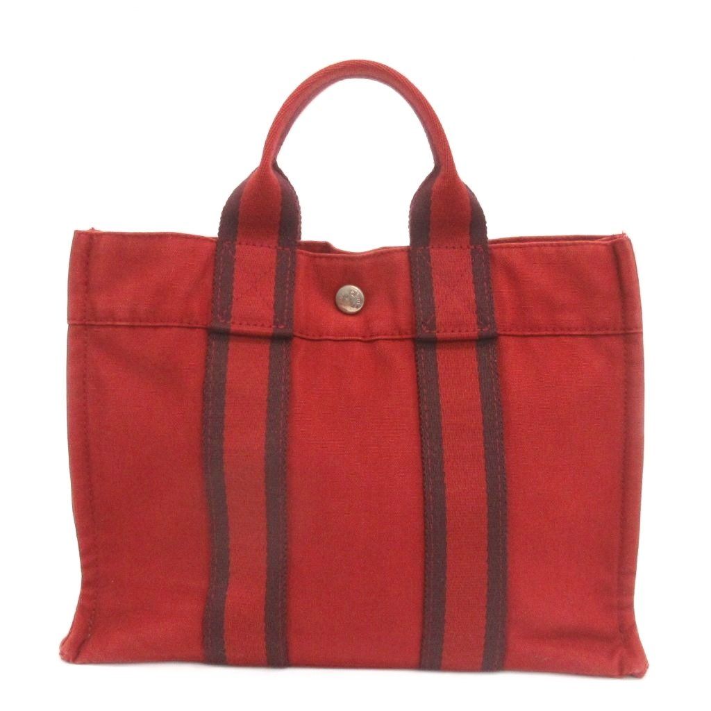 エルメス HERMES フールトゥPM ハンドバッグ キャンバス 赤 レッド 鞄