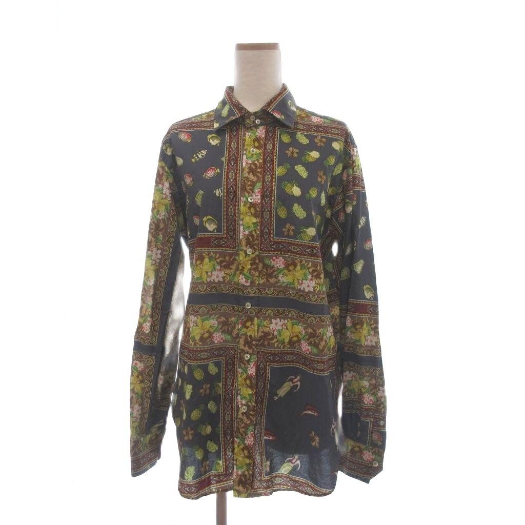 エトロ ETRO シャツ 長袖 ハワイ 総柄 グレー M