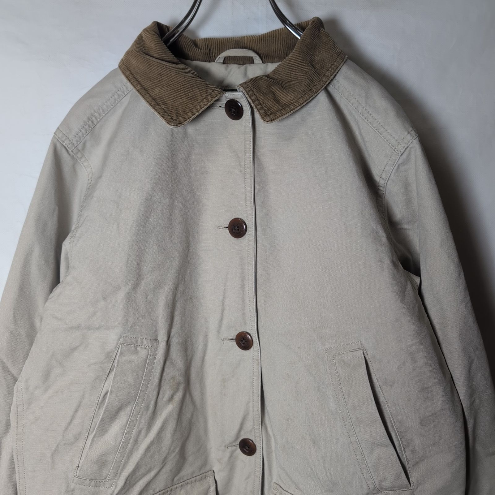【90s/L.L.Bean/エルエルビーン】ダック地 襟コーデュロイ ハンティングジャケット 裏地中綿キルティング f