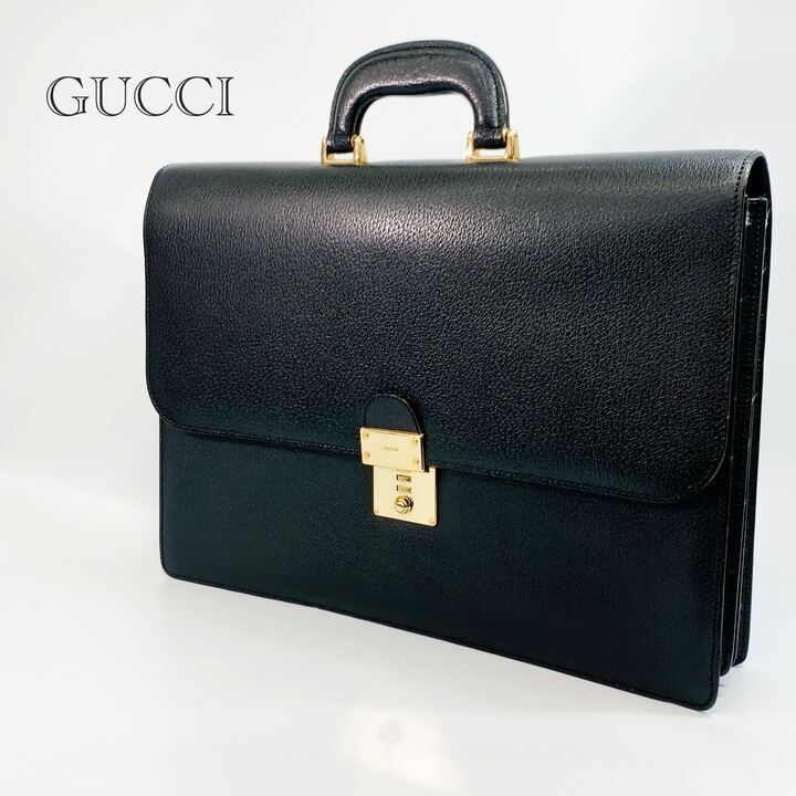 GUCCI グッチ ビジネス バッグ ブリーフ ケース 015 1521 3500 手提げ レザー 鞄 OLD ブラック メンズ 鞄 _201067
