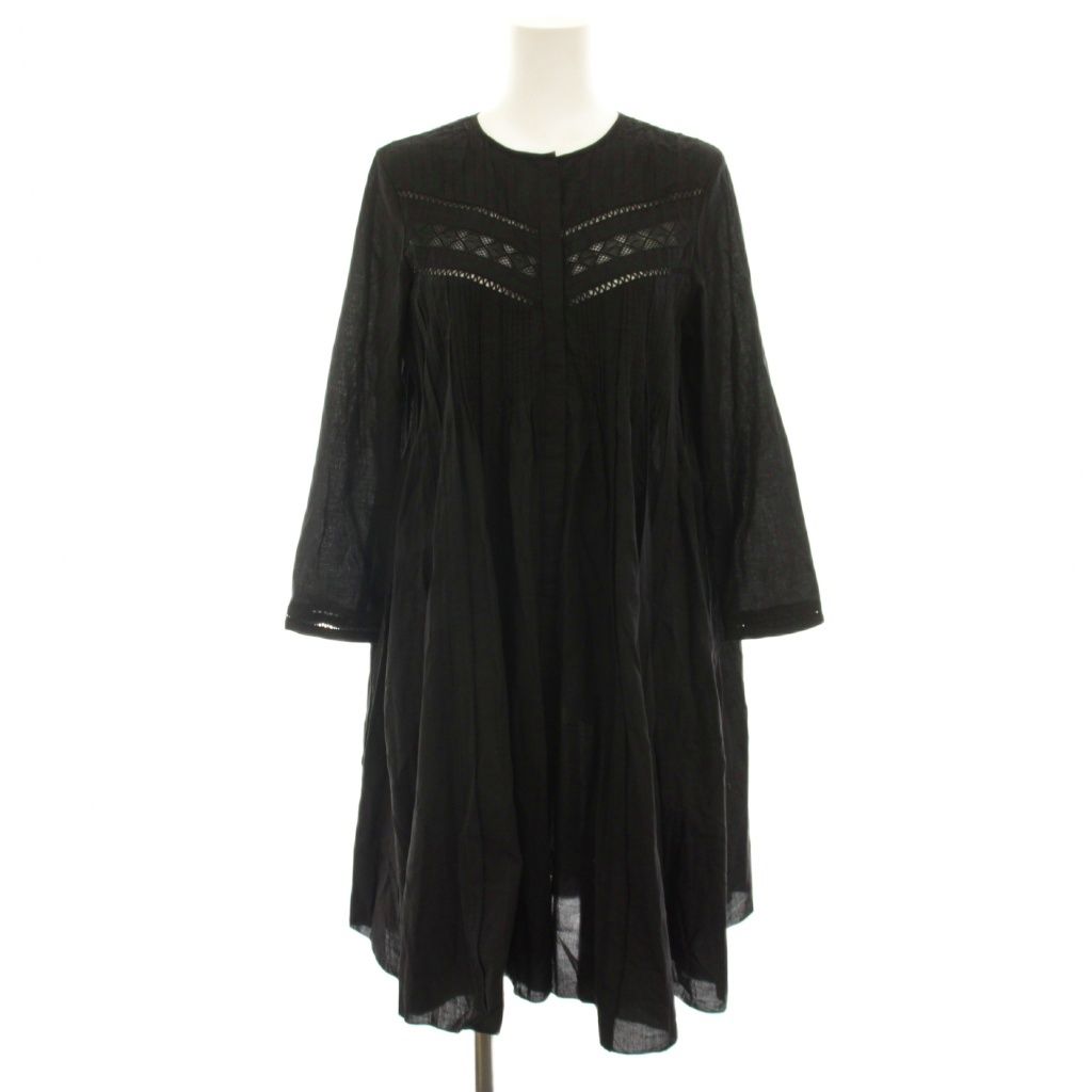 ローブ ブラン L'AUBE BLANC ピンタックレースミニドレス Pin-tuck Lace Mini Dress ワンピース ひざ丈 長袖 レース F 黒 ブラック 25SO-15 /YT