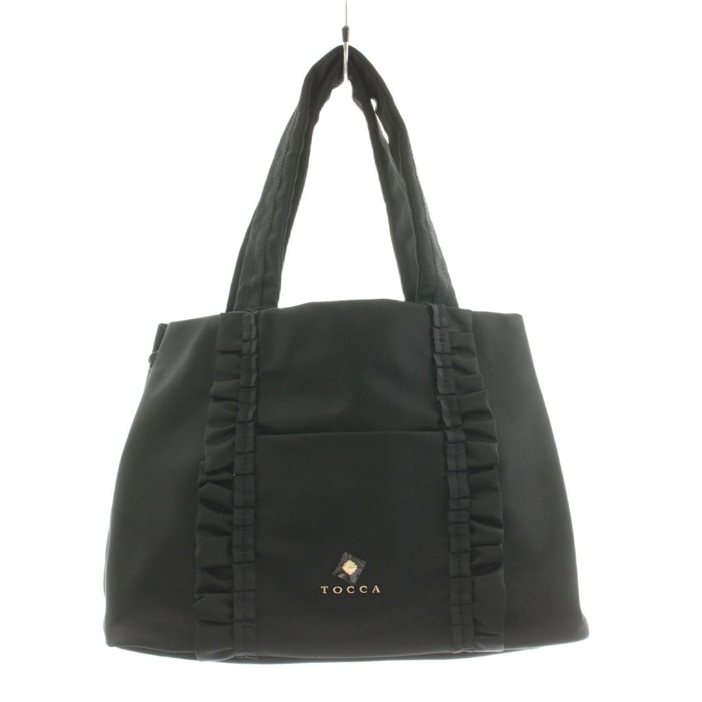 トッカ TOCCA FRILL A4 NYLONTOTE トートバッグ ハンドバッグ フリル ナイロン 黒 ブラック /KU