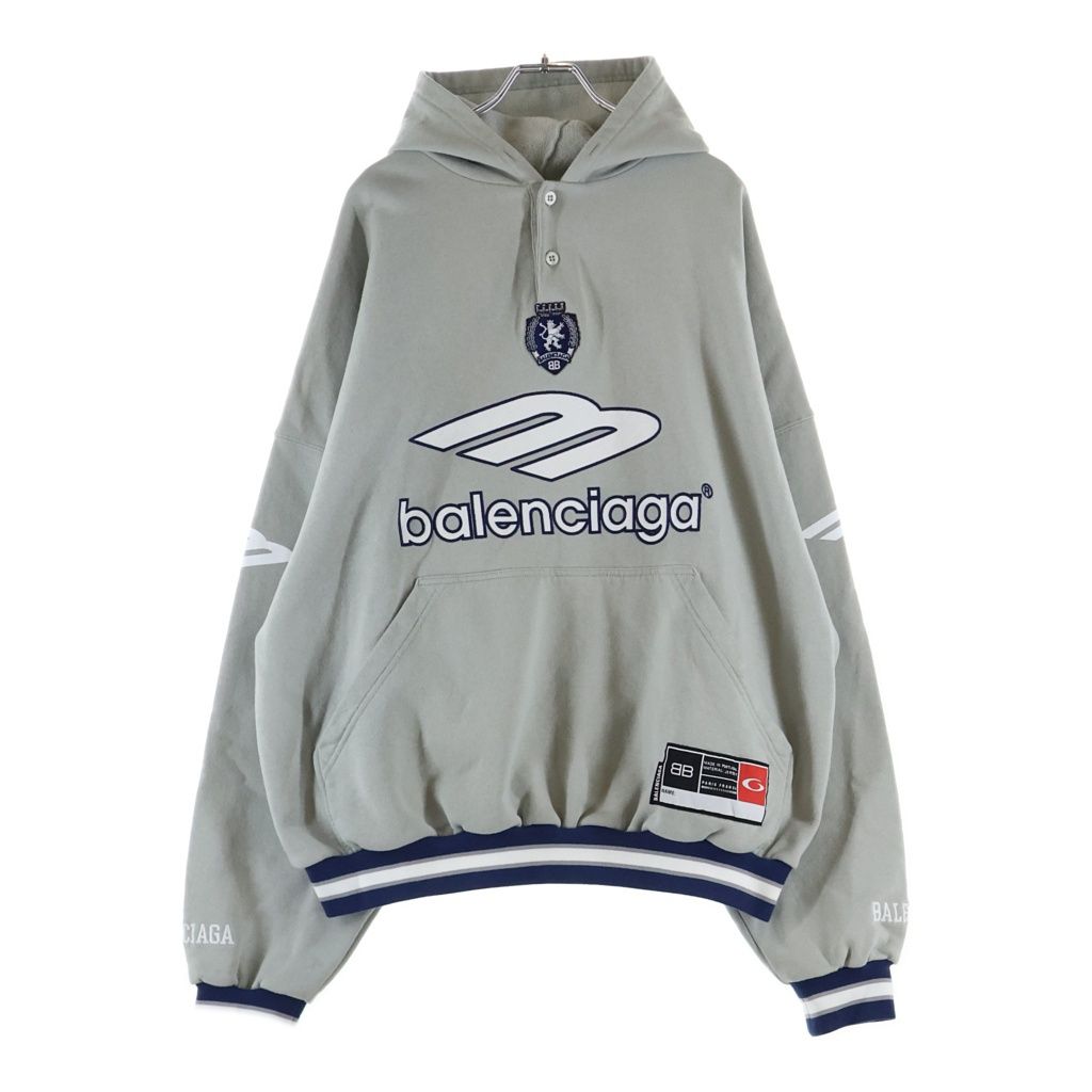 BALENCIAGA (バレンシアガ) 25AW 3b Football Polo Hoodie 827939 TTVQ8 フットボール ポロ プルオーバーパーカー グレー