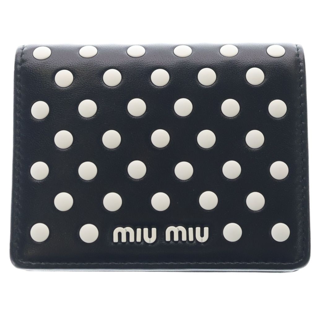 miumiu (ミュウミュウ) Polka Dot Studded Compact Wallet ポルカドット柄 コンパクト ミニウォレット 財布 ブラック