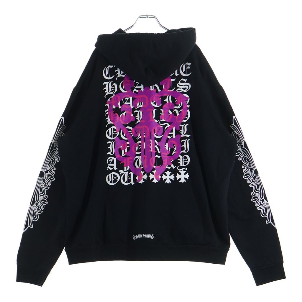 CHROME HEARTS (クロムハーツ) DAGGER EYE CHART HD PLVR バックダガー英字プリントプルオーバーパーカー ブラック
