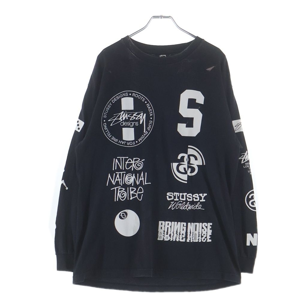 STUSSY (ステューシー) MULTI LOGO RAT SKULL L/S TEE マルチロゴ ラットスカルプリント クルーネック長袖Tシャツ カットソー ブラック