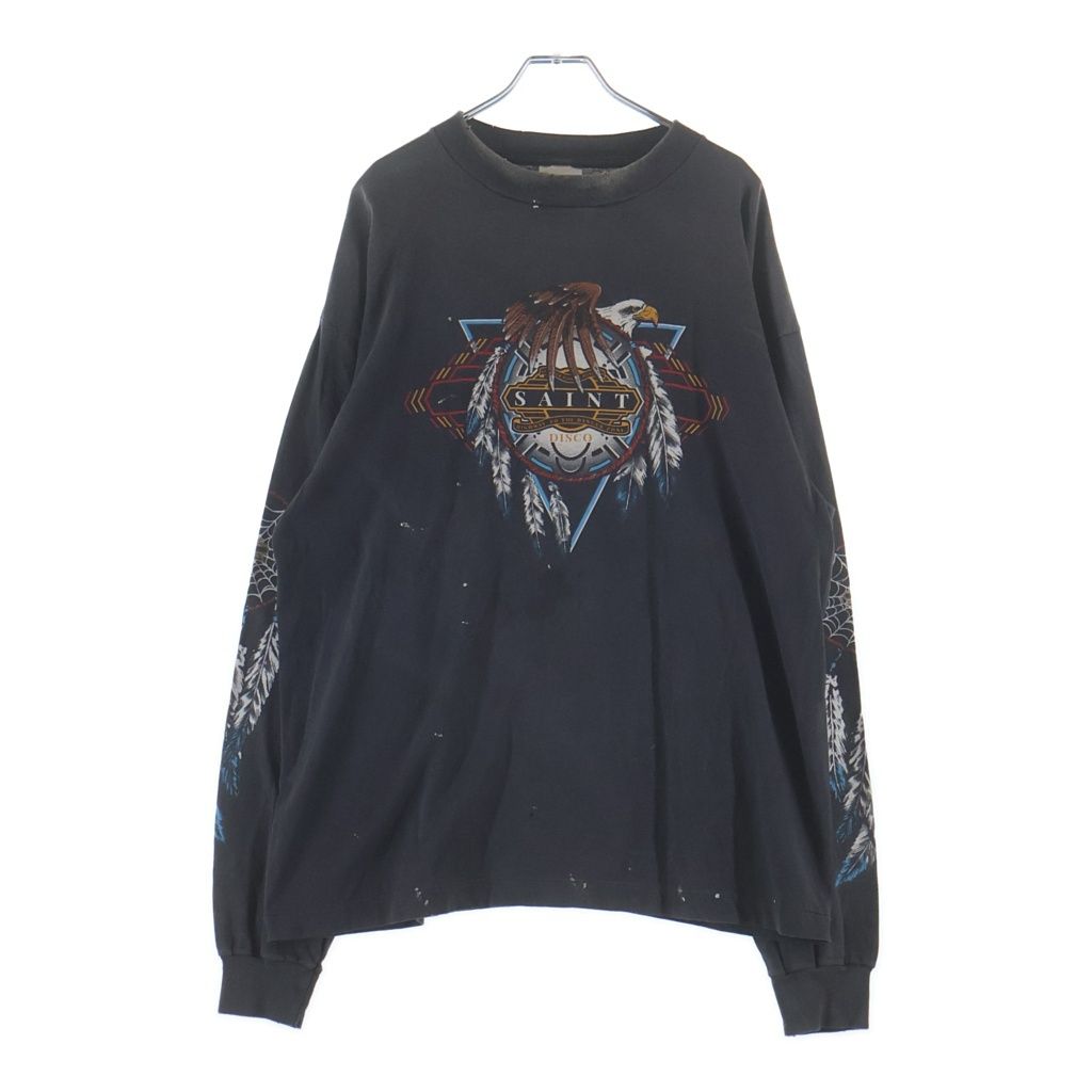 SAINT MICHAEL (セントマイケル) 25SS ×TEFLON DISCO LS TEE テフロンディスコ加工 クルーネック長袖Tシャツ カットソー ブラック SM-HR8-0000-C40