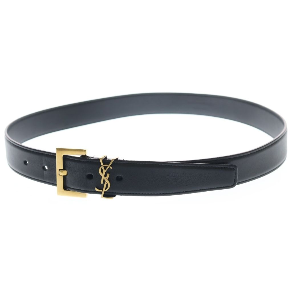 SAINT LAURENT PARIS (サンローランパリ) YSLロゴバックル レザー ベルト ブラック/ゴールド 634437