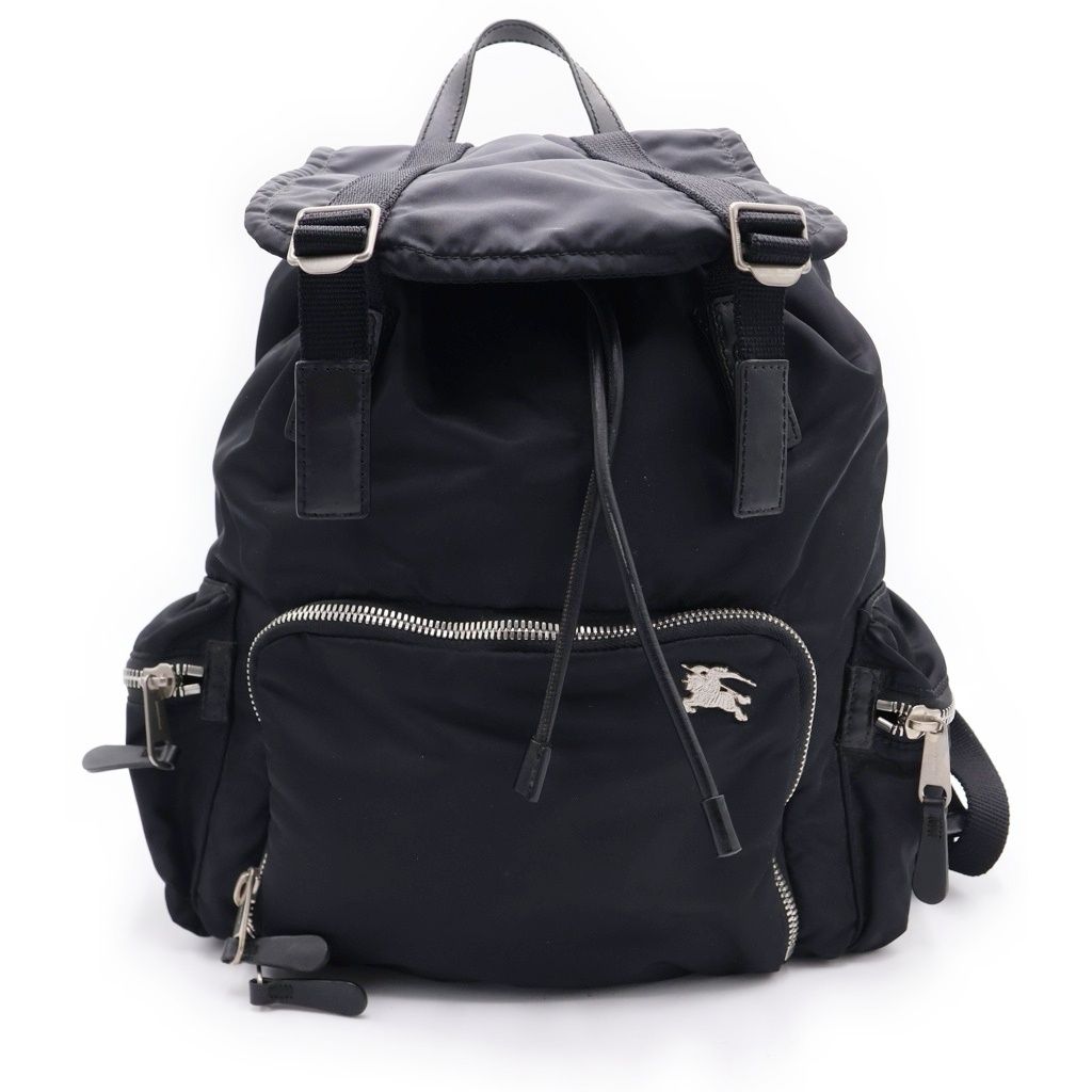BURBERRY (バーバリー) ロゴプレート レザー切り替え ナイロンバックパック リュックサック ブラック 8006720