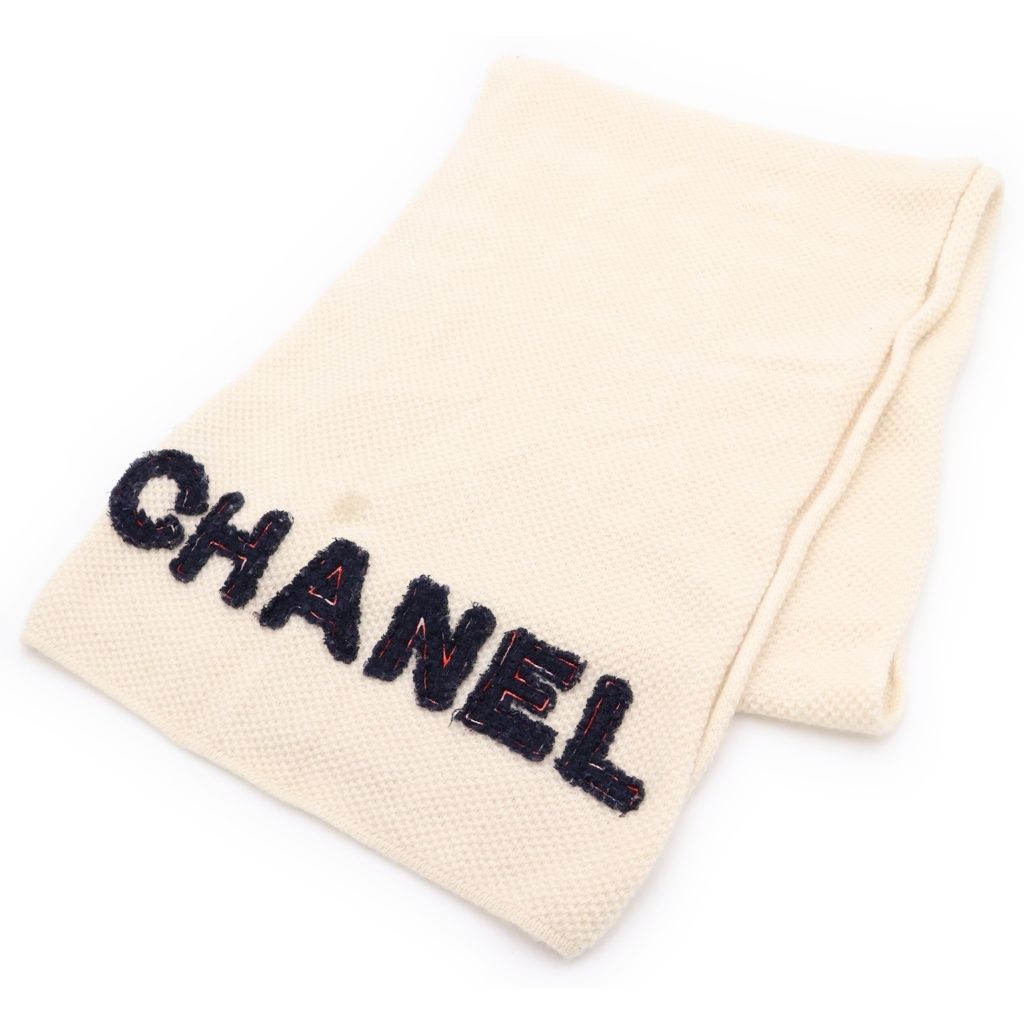 CHANEL (シャネル) ロゴ マフラー ホワイト カシミヤ レディース