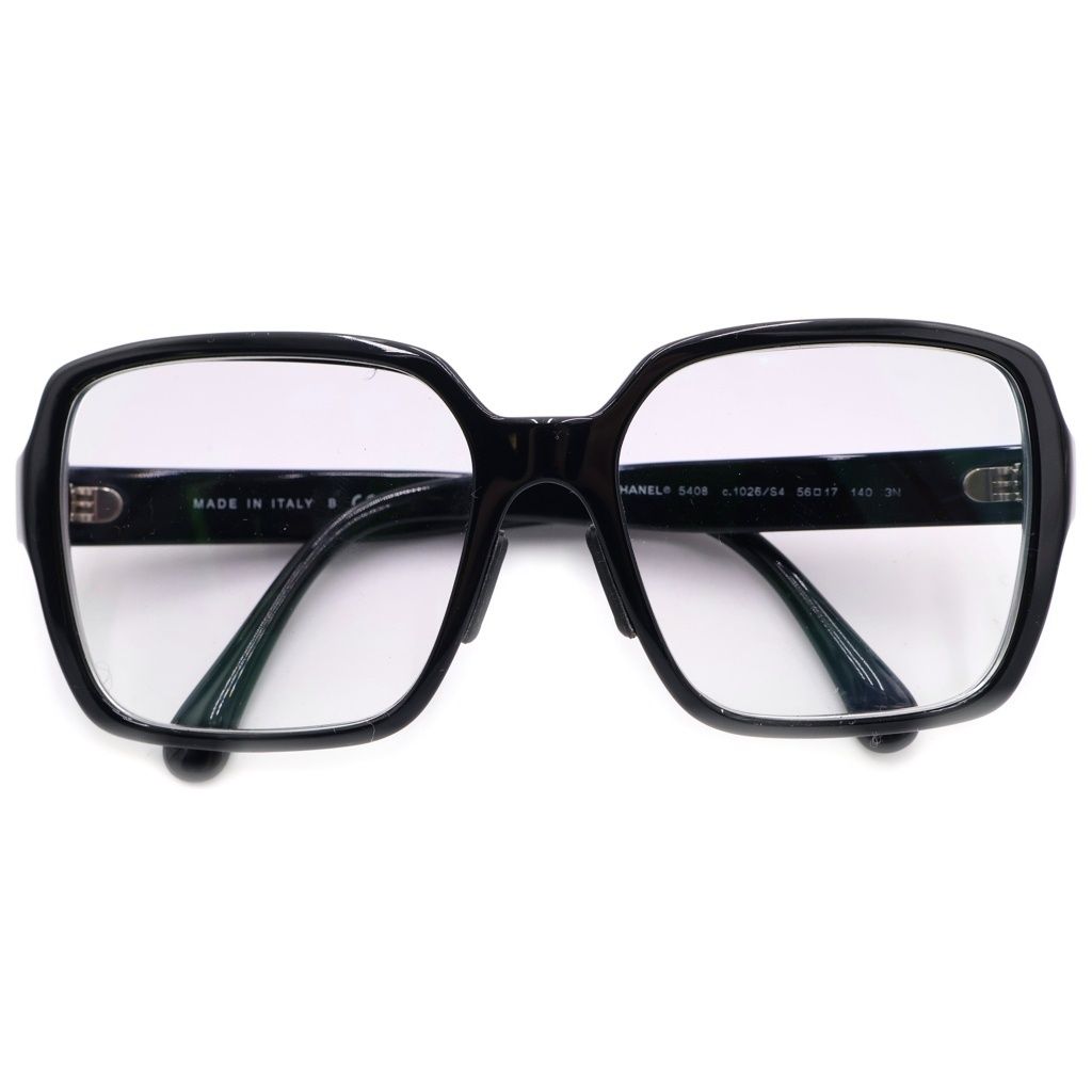 CHANEL (シャネル) テンプルロゴ スクエアフレーム カラーレンズ サングラス メガネ 眼鏡 アイウェア ブラック CH5408 c.1026/S4 ※度入り