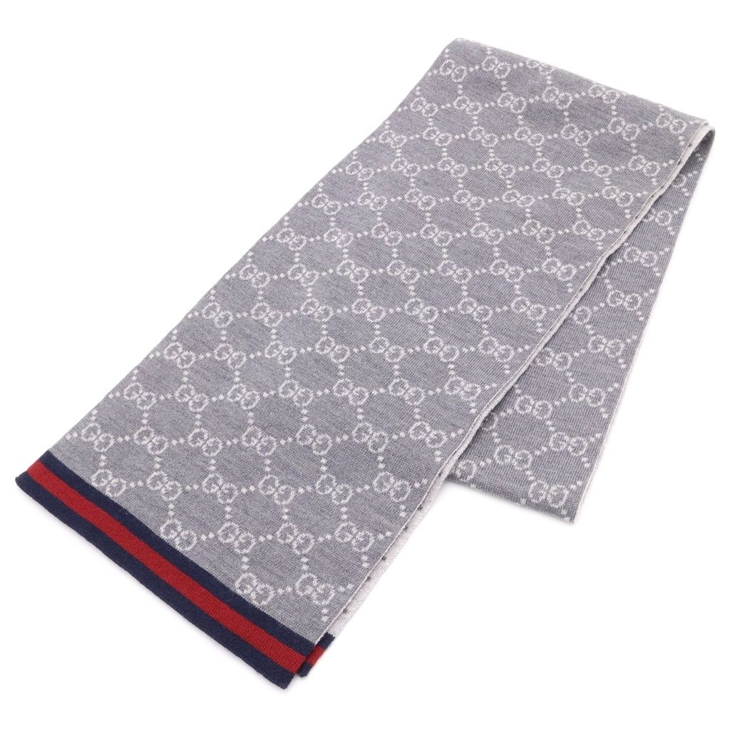 GUCCI (グッチ) GGロゴ 総柄 ウール ストール マフラー グレー 325806