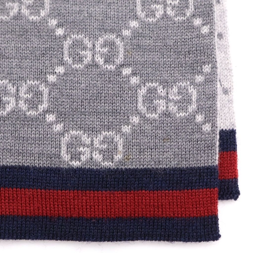 GUCCI (グッチ) GGロゴ 総柄 ウール ストール マフラー グレー 325806