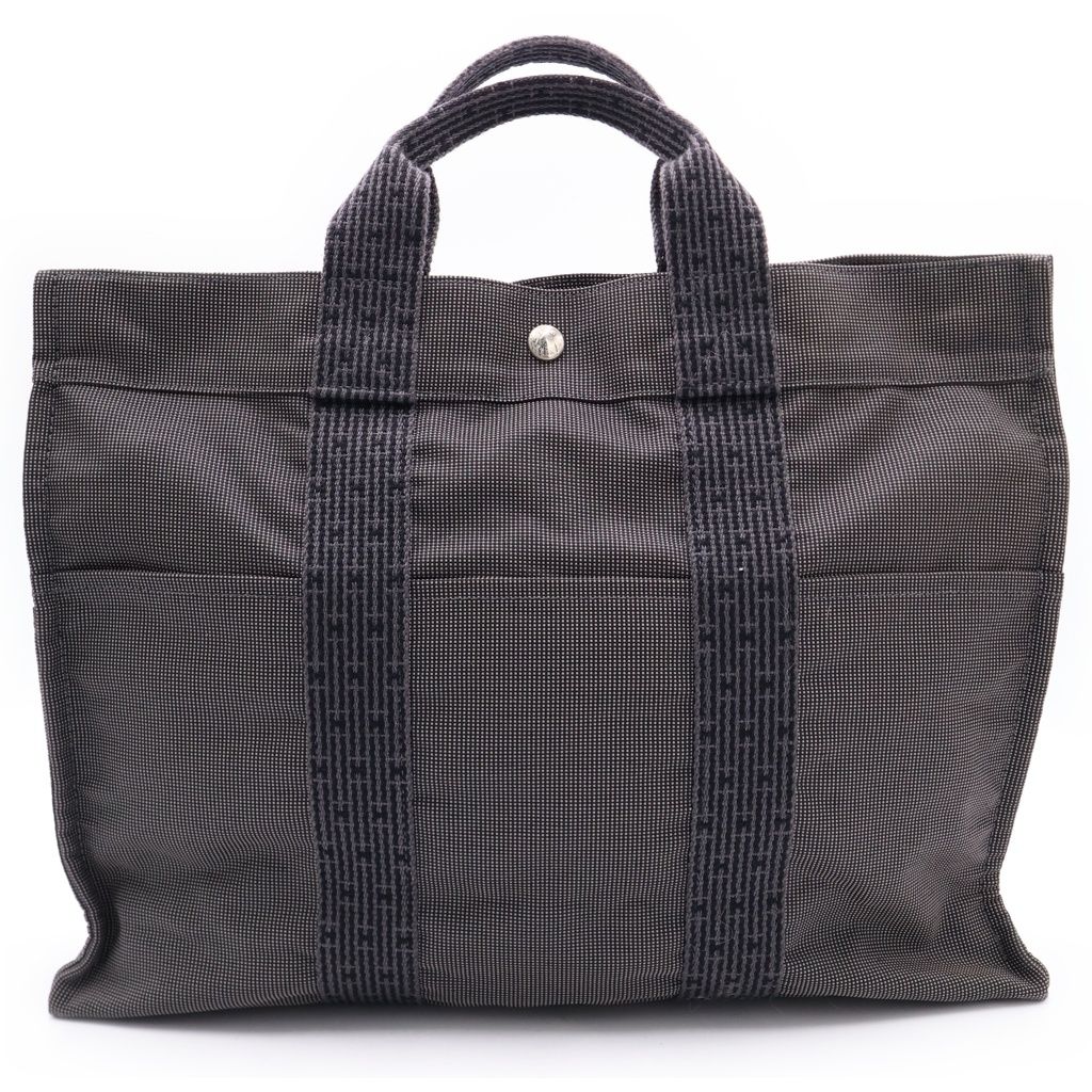 HERMES (エルメス) エールラインMM トートバッグ ブラック/グレー キャンバス
