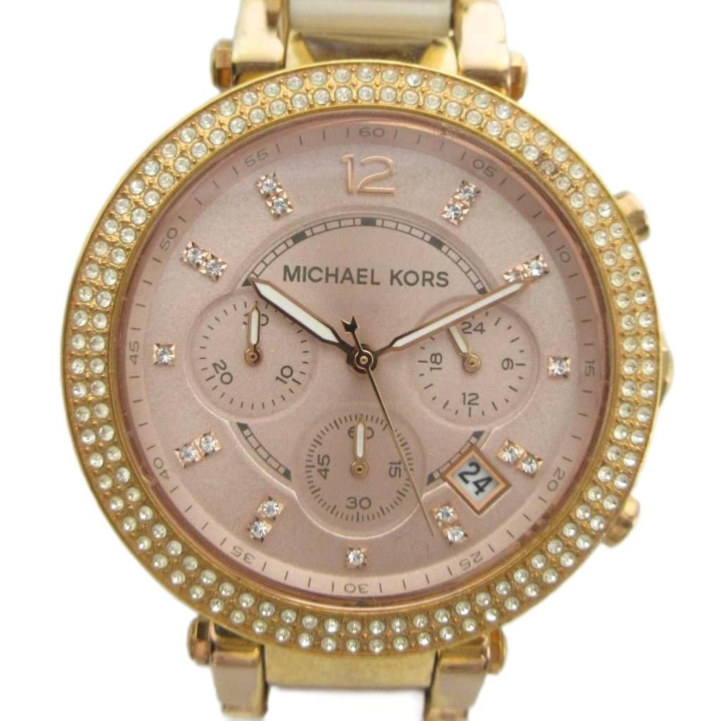 マイケルコース MICHAEL KORS MK-5896 腕時計 ウォッチ クォーツ クロノグラフ カレンダー付き 石付き ゴールド色 ■GY18 /MQ