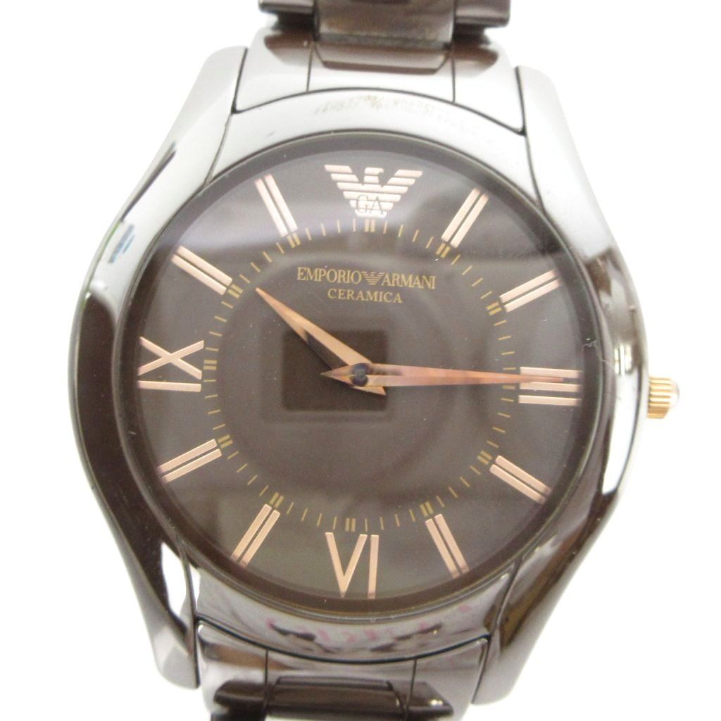 エンポリオアルマーニ EMPORIO ARMANI AR-1444 腕時計 クォーツ ウォッチ ローマン ラウンド 茶 ブラウン ■GY18 /MQ