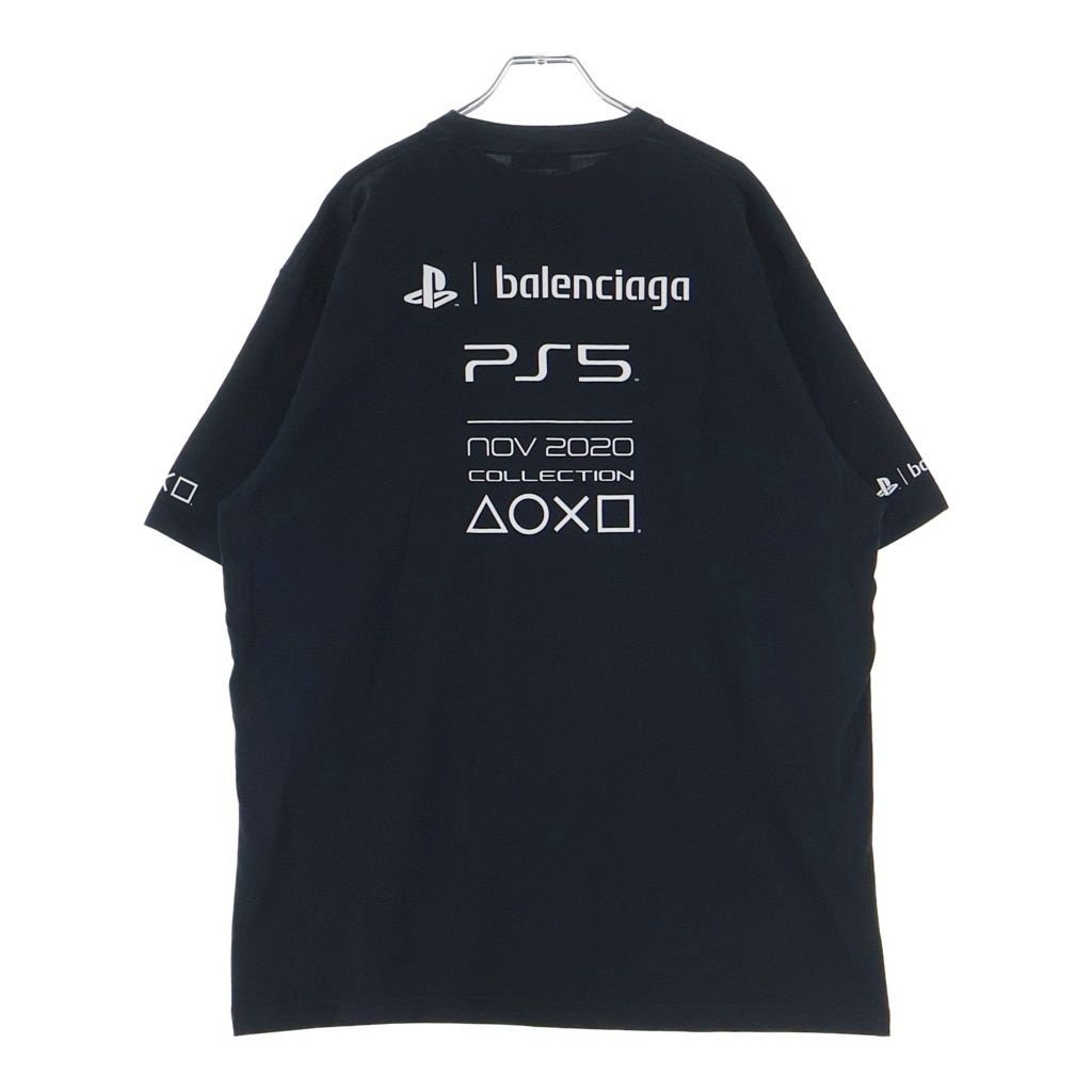 BALENCIAGA (バレンシアガ) 21AW ×Playstation BOXY PS5 Tee プレイステーション ボクシー ロゴプリント オーバーサイズ クルーネック半袖Tシャツカットソー ブラック 651795 TKVF3