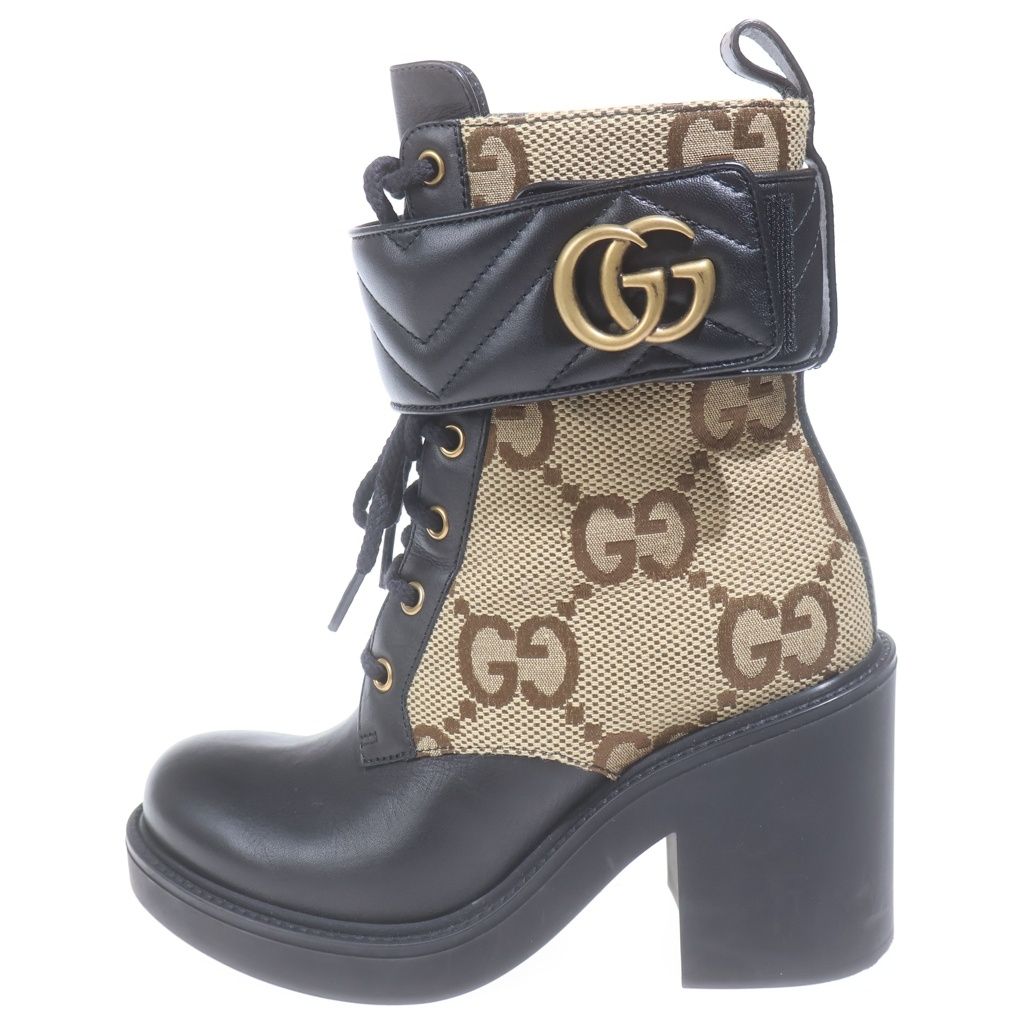 GUCCI (グッチ) ジャンボGG GGマーモント GGキャンバス レースアップ アンクルブーツ ベージュ 719849 #35 1/2