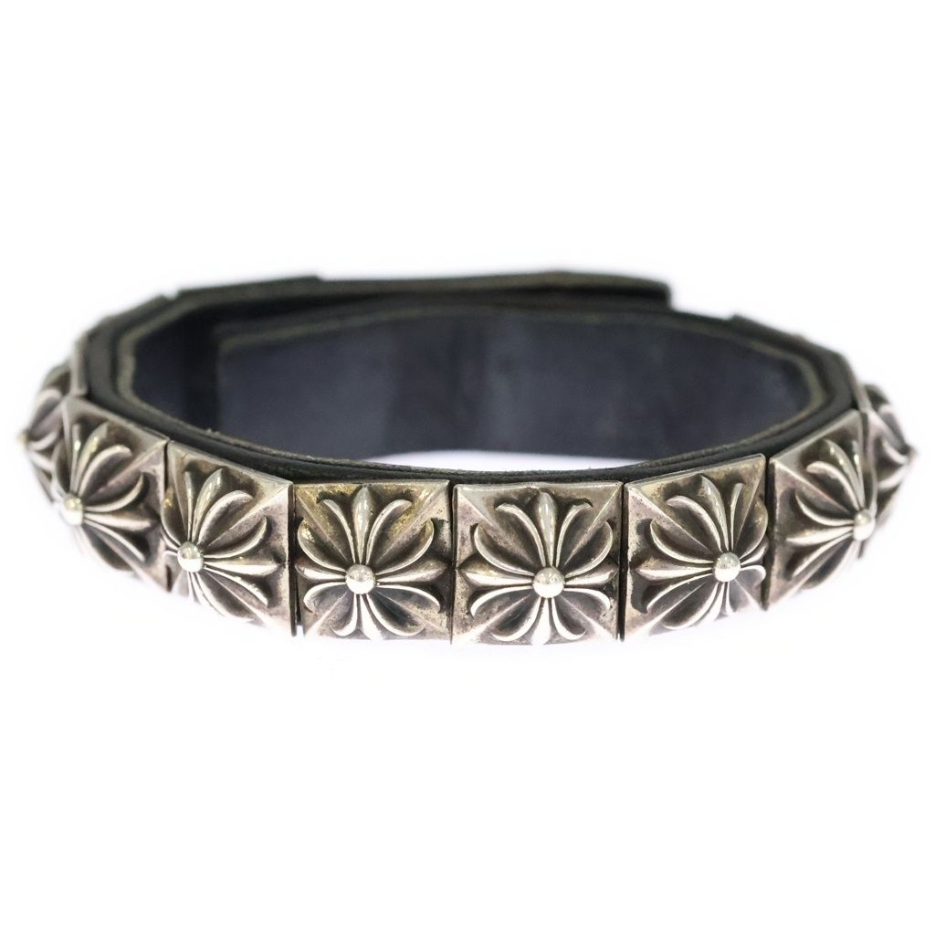 CHROME HEARTS (クロムハーツ) ZERO STUD SNGL ROW ゼロピラミッド スタッズ シングルロー ブレスレット シルバー/ブラック