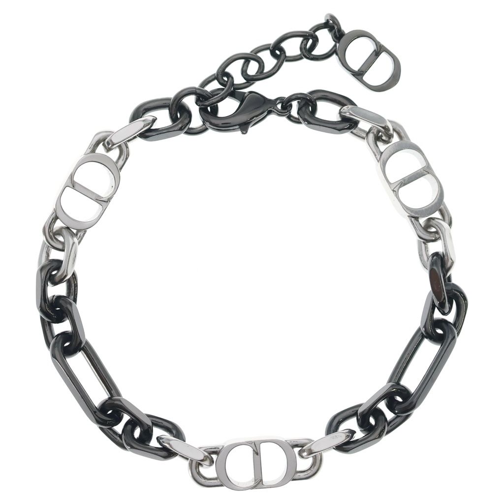 DIOR (ディオール) CD ICON CDアイコン チェーンリンク ブレスレット ブラック/シルバー