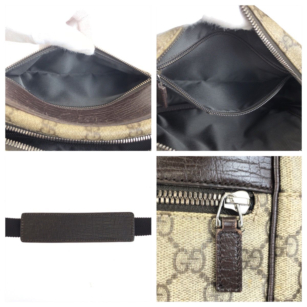 美品 GUCCI グッチ グレー ブラウン シルバー金具 GGスプリーム 