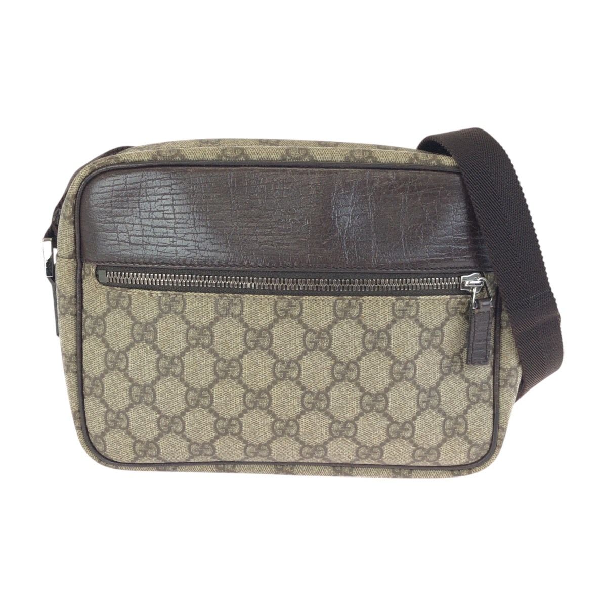 美品 GUCCI グッチ グレー ブラウン シルバー金具 GGスプリーム 