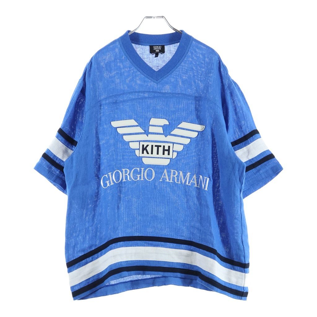 GIORGIO ARMANI (ジョルジオアルマーニ) ×KITH Open Weave Malik Jersey キス フロントLロゴデザイン オープン ウィーブ マリック ジャージーシャツ ブルー GM002518 TE17994