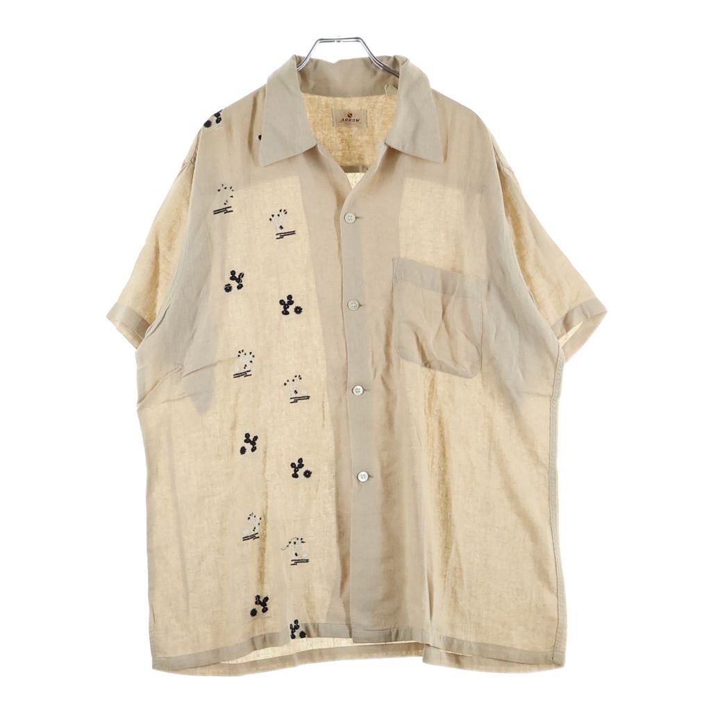 VINTAGE (ヴィンテージ) 50S VINTAGE ARROW S/S RAYON SHIRT ヴィンテージ アロー 盾タグ 刺繍デザイン 半袖レーヨンシャツ ベージュ