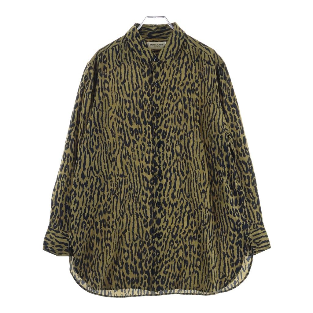 SAINT LAURENT PARIS (サンローランパリ) 21AW レオパード柄 シルクボタンダウンシャツ 長袖シャツ イエロー/ブラック 653860 Y1D94
